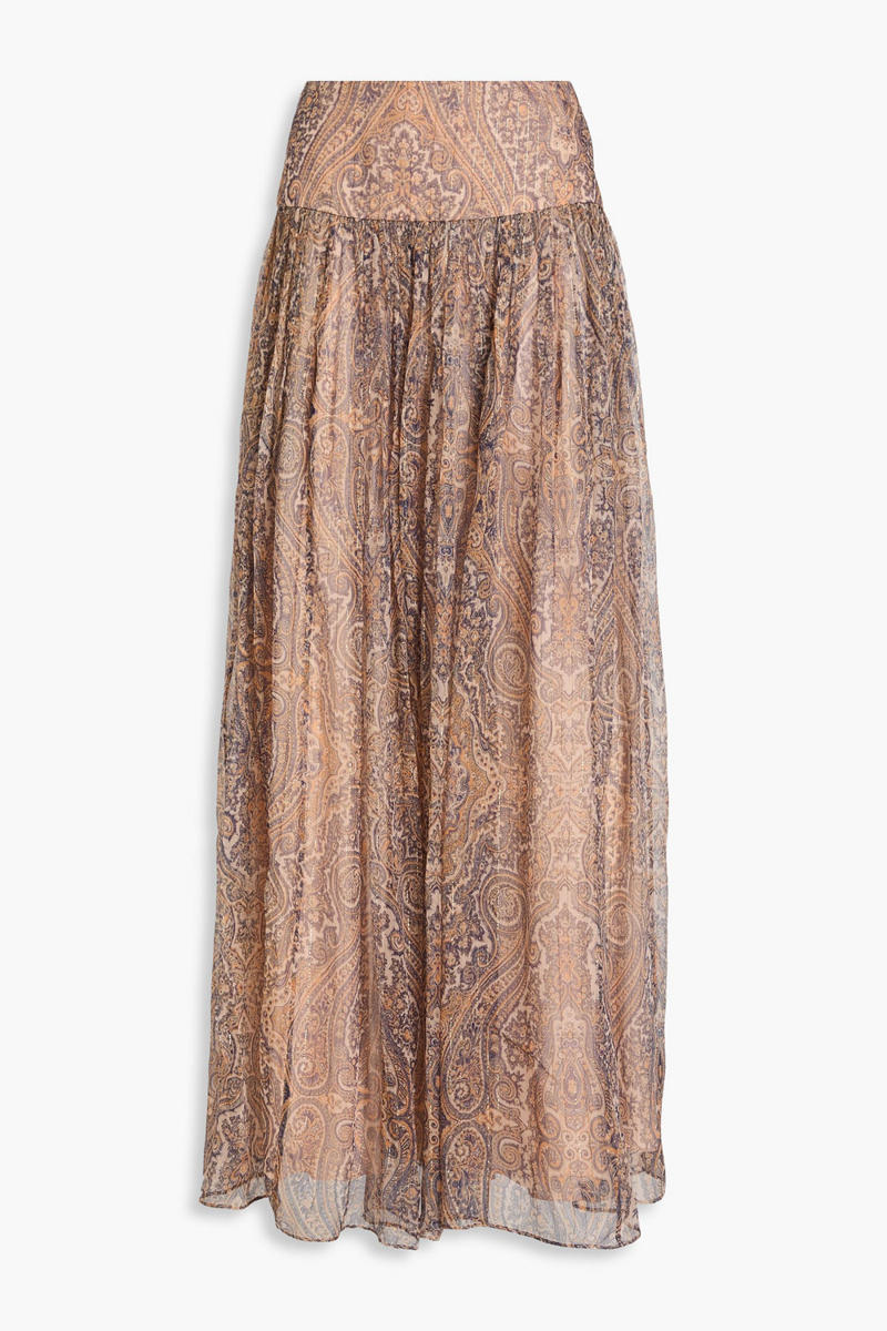 Zimmermann - Metallic paisley-print silk-blend chiffon maxi skirt - Neutral - 0