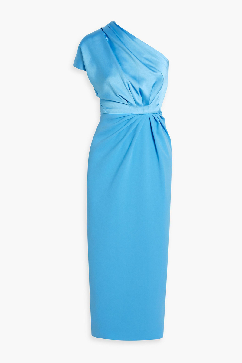 Rhea Costa - One-shoulder draped satin-crepe midi dress - Blue - IT 48