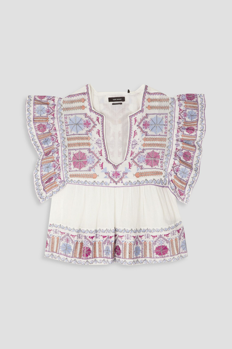 Isabel Marant - Clover ruffled embroidered cotton-voile top - Pink - FR 40