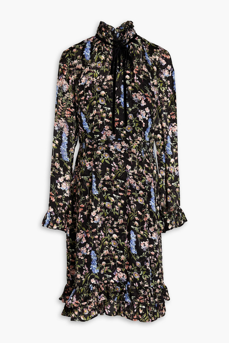 Mikael Aghal - Gathered floral-print fil coupé chiffon dress - Black - US 4