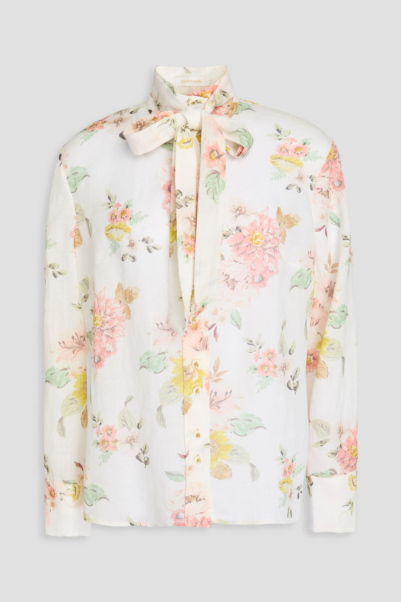 zimmermann - pussy-bow floral-print ramie shirt - white - 00