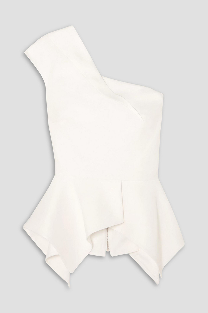 Roland Mouret - Rodmell one-shoulder crepe peplum top - White - UK 16