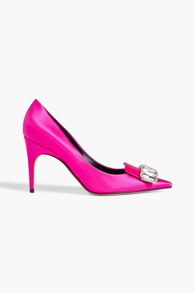 Sergio Rossi - sr1 90 crystal-embellished satin pumps - Pink - EU 40