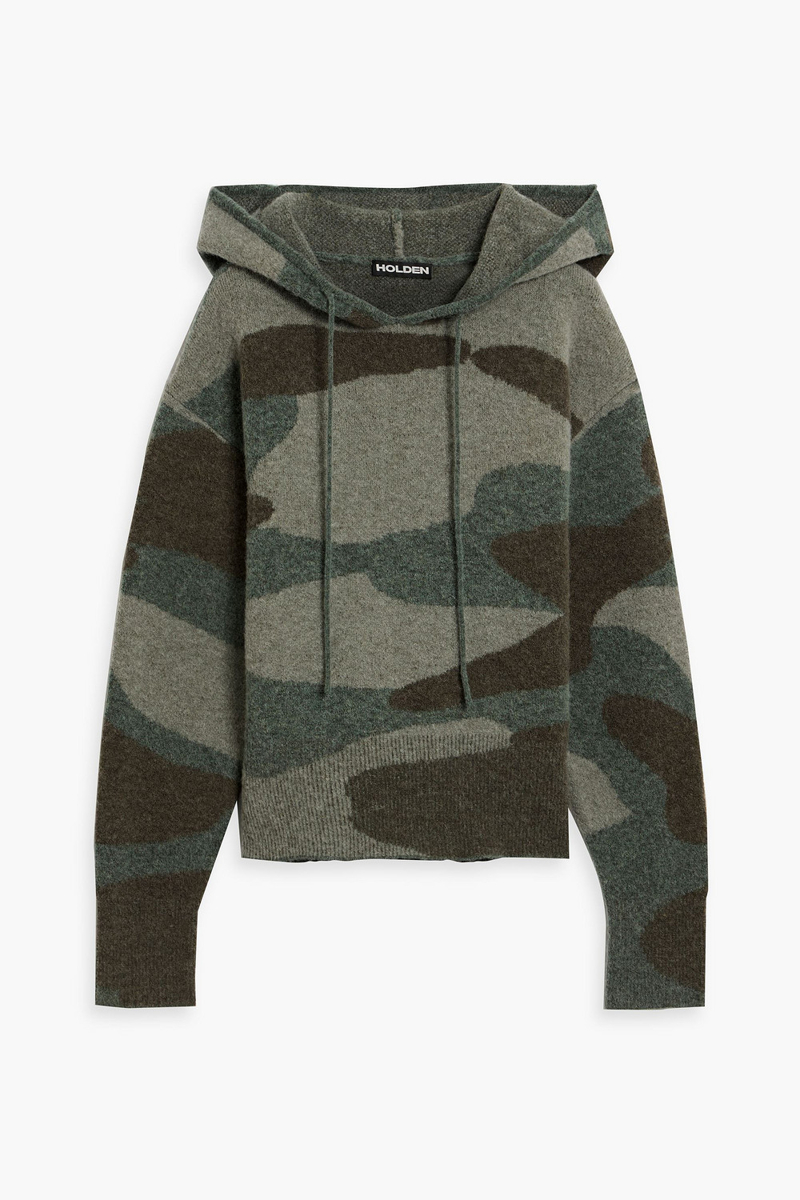 holden - chalet camouflage-print jacquard-knit hoodie - green - xs