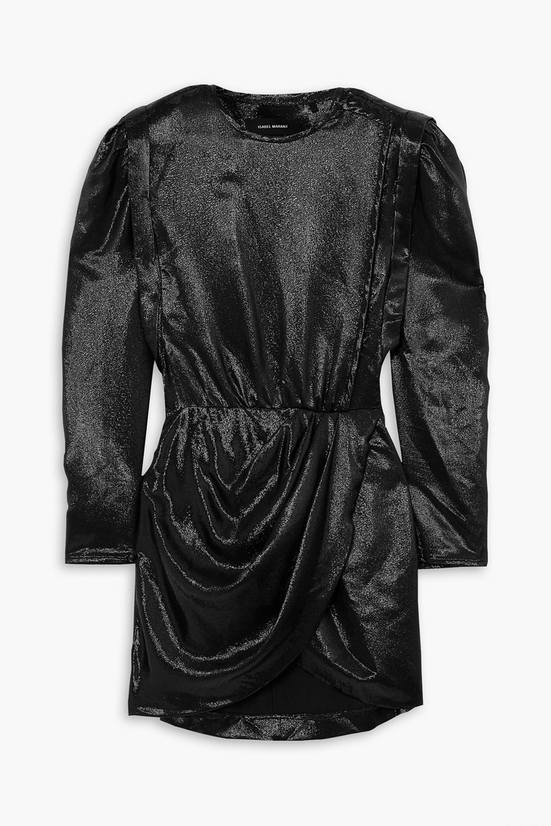 Isabel Marant - Bagota draped metallic silk-blend mini dress - Black - FR 40