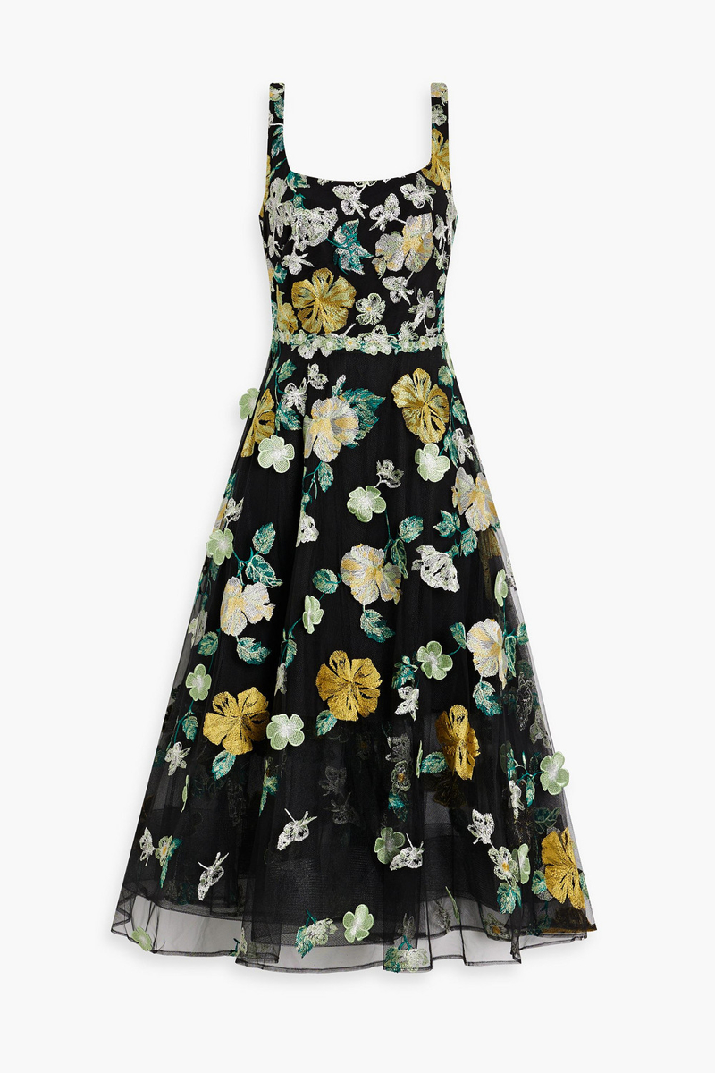 Marchesa Notte - Embellished tulle midi dress - Black - US 8