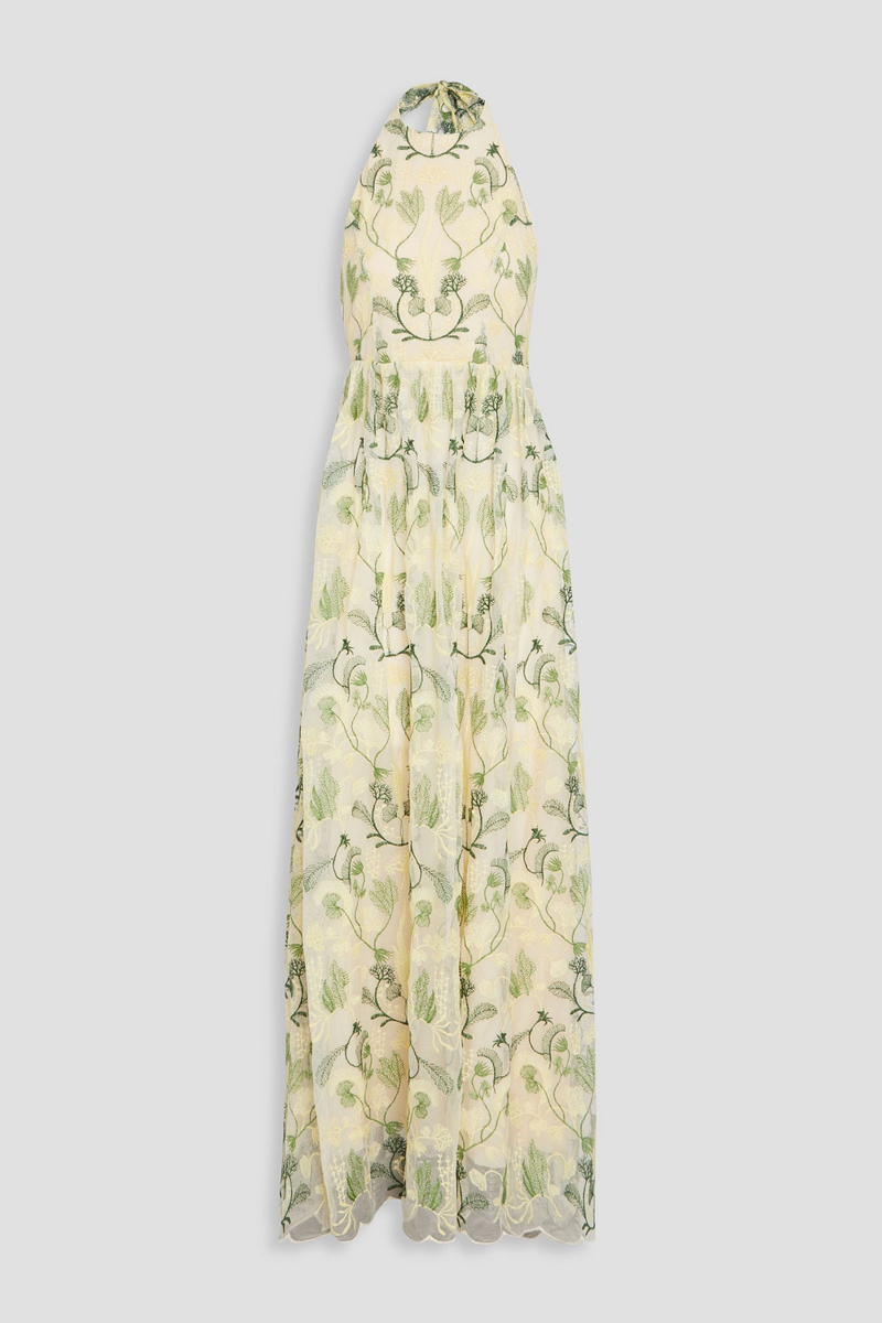 agua by agua bendita - acanella embroidered tulle halterneck maxi dress - white - m