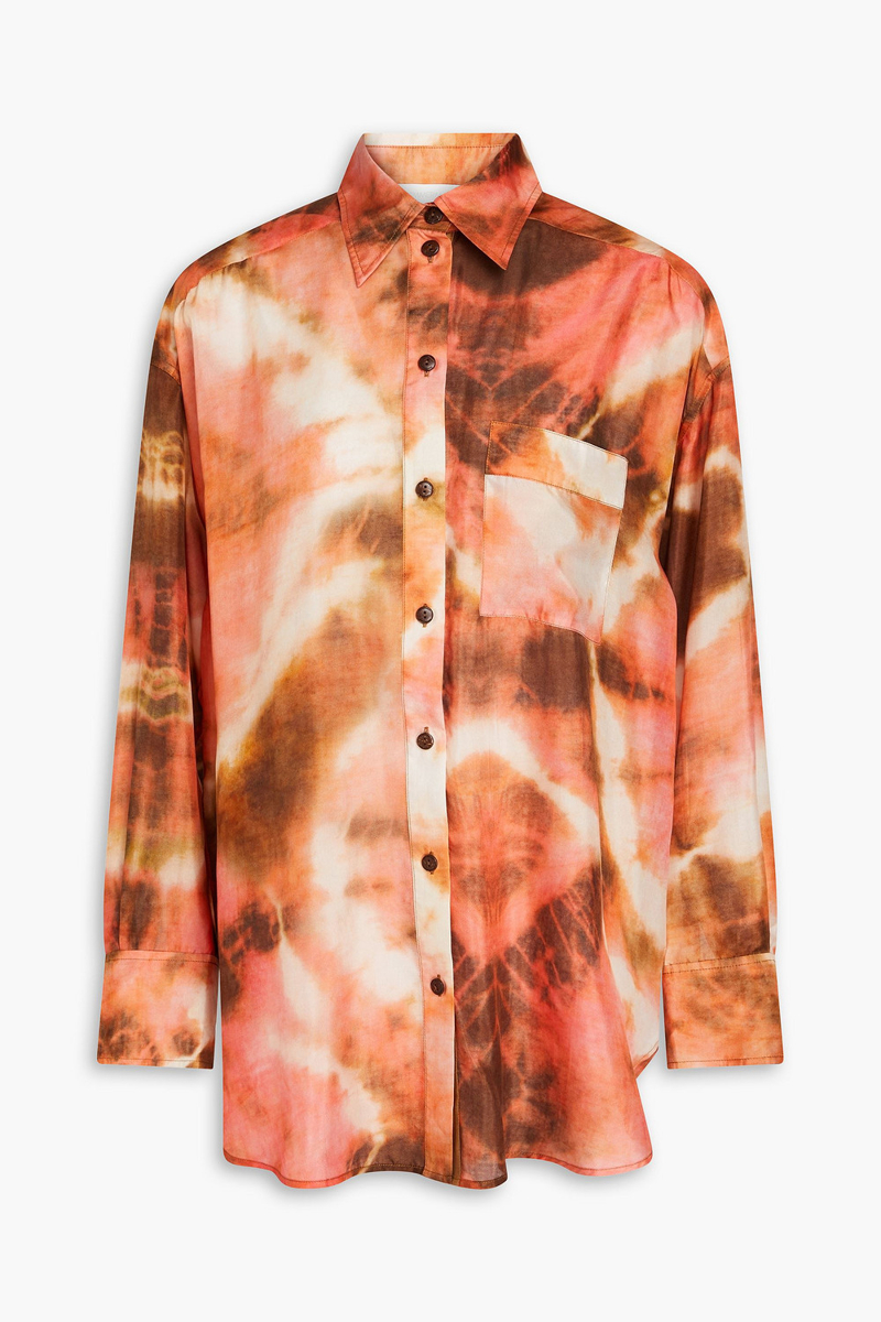 zimmermann - oversized tie-dyed silk-satin shirt - orange - 0