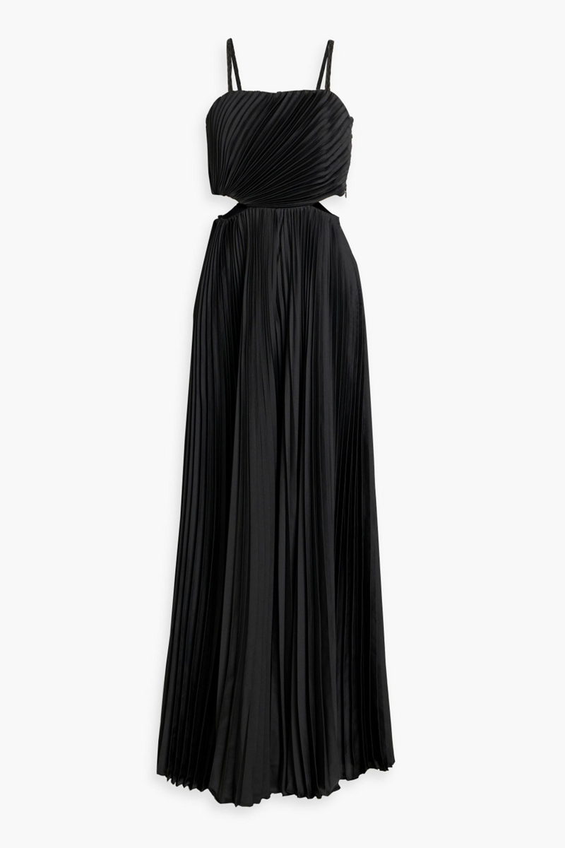 Alice Olivia - Powell cutout pleated satin wide-leg jumpsuit - Black - US 10