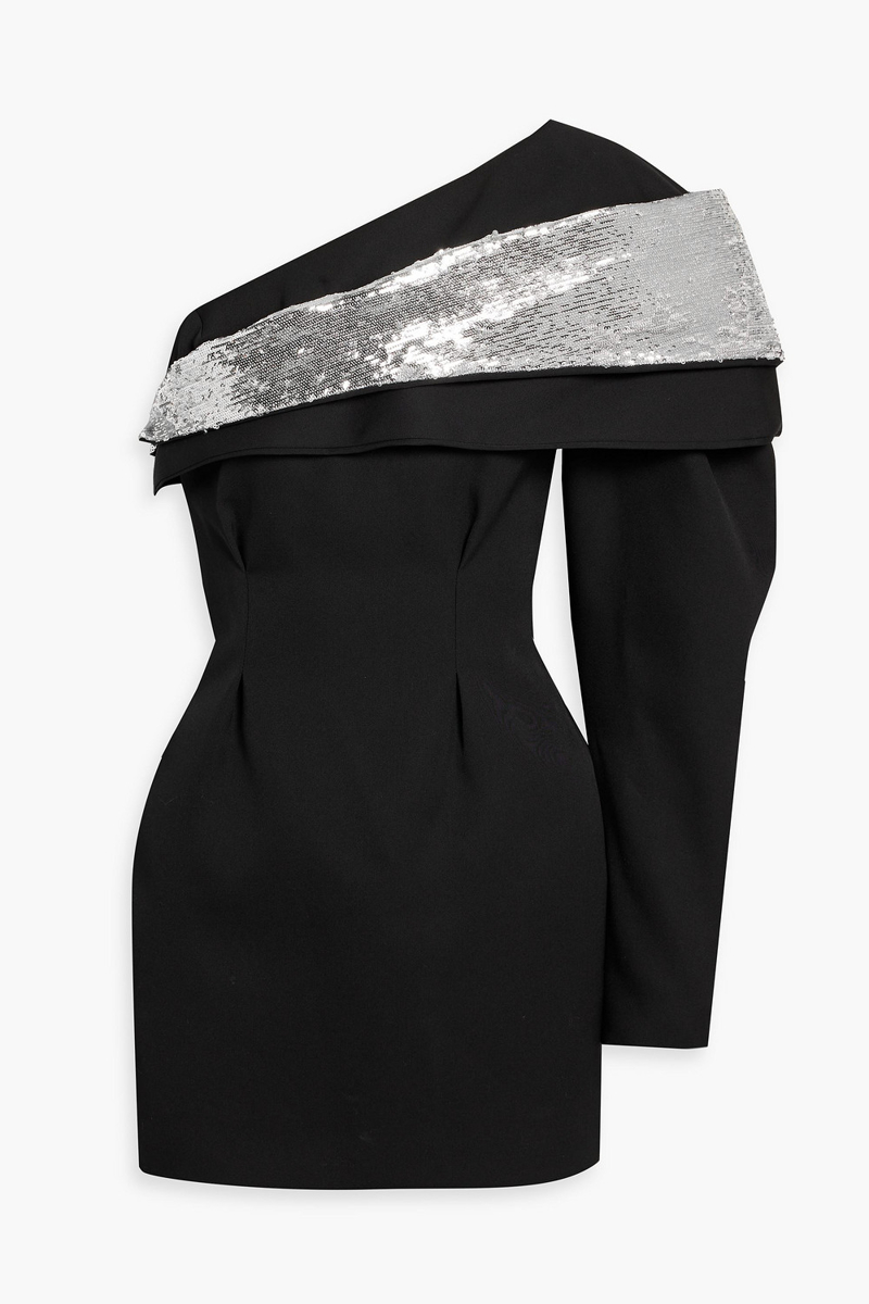 Isabel Marant - Lidia one-sleeve embellished wool-twill mini dress - Black - FR 34