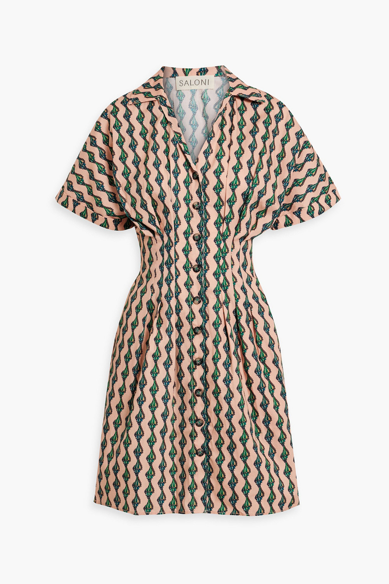 saloni - riya printed cotton-poplin mini shirt dress - orange - uk 14