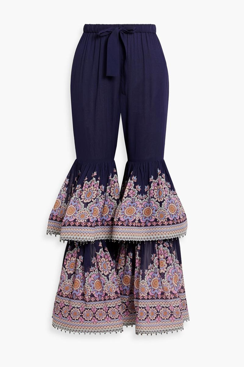 Zimmermann - Tiered floral-print chiffon flared pants - Blue - 00