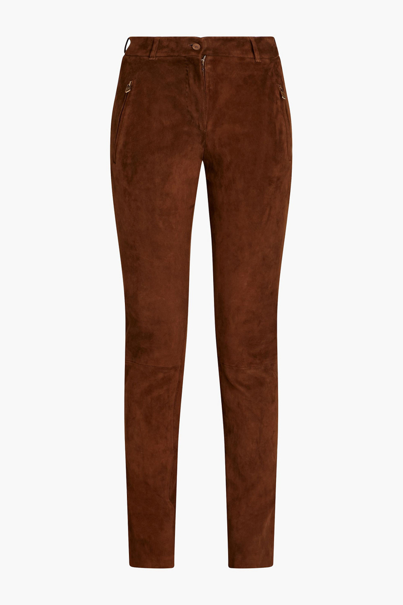 loro piana - suede slim-leg pants - brown - it 46