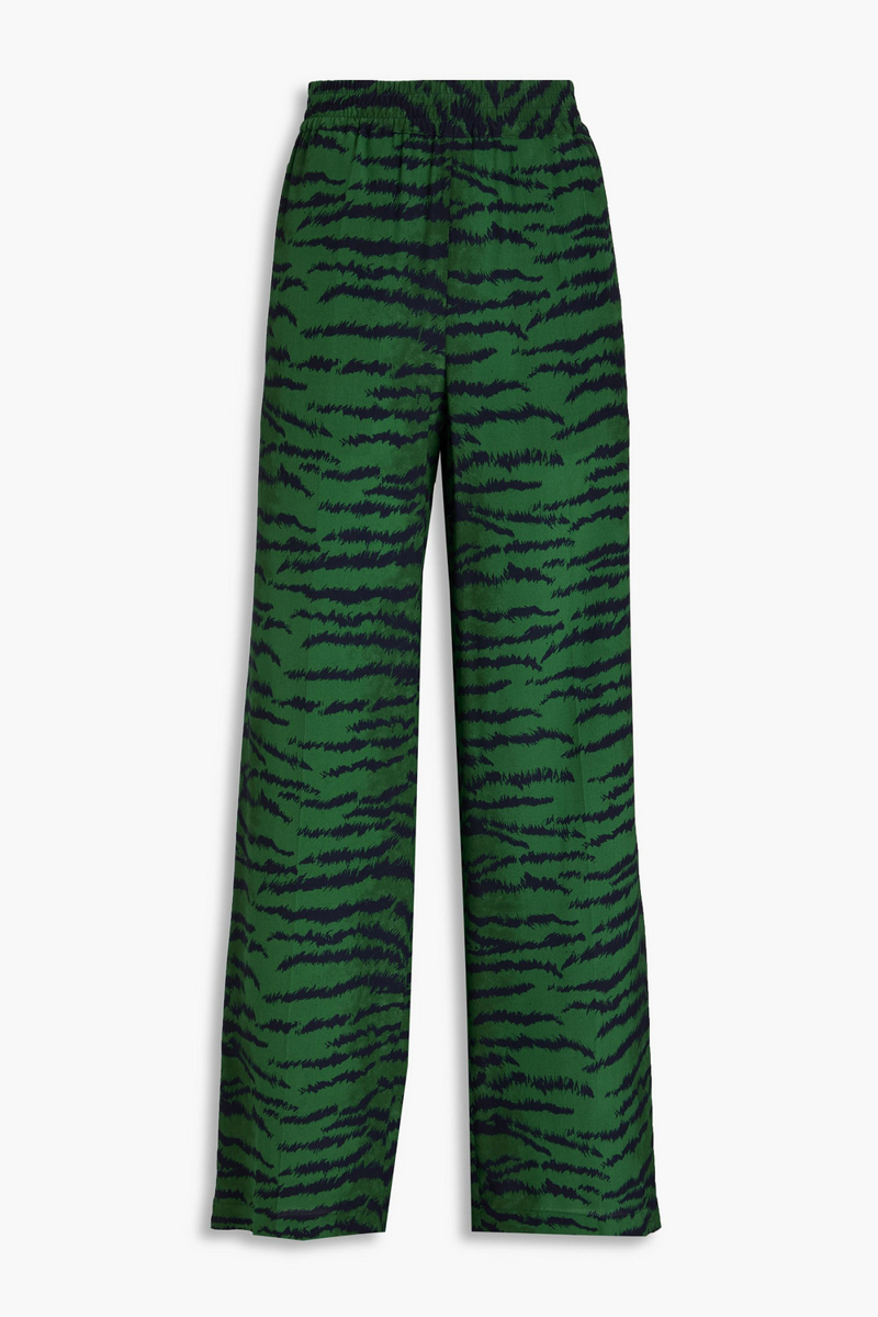 victoria beckham - tiger-print silk crepe de chine wide-leg pants - animal print - uk 8