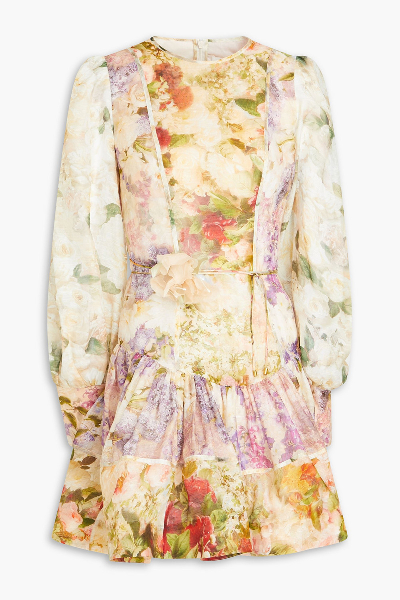 zimmermann - floral-print linen and silk-blend gauze mini dress - neutral - 00