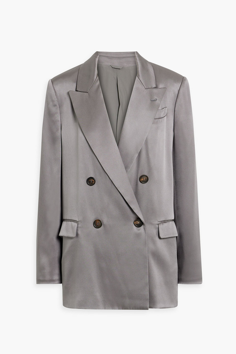 brunello cucinelli - double-breasted silk-satin blazer - gray - it 42