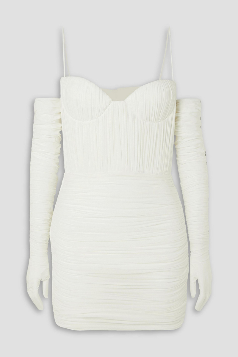 alex perry - paige cold-shoulder ruched stretch-jersey mini dress - white - uk 10