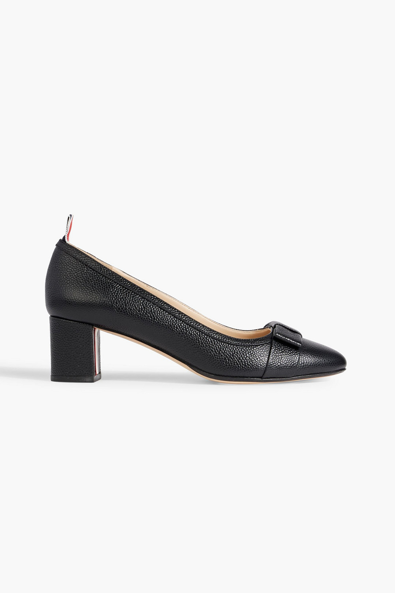 Thom Browne - Bow-detailed pebbled-leather pumps - Black - EU 39.5