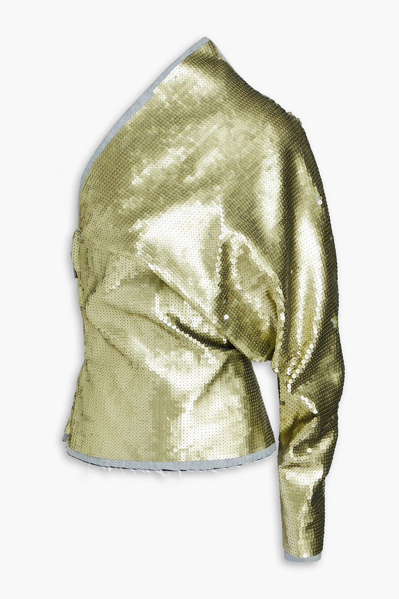 rick owens - luxor one-sleeve sequined denim top - metallic - it 40