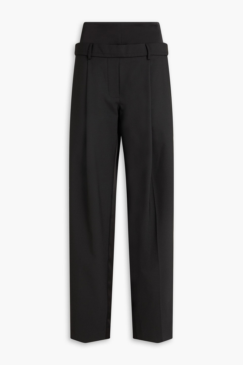 esse studios - portia duo satin-paneled crepe straight-leg pants - black - uk 12