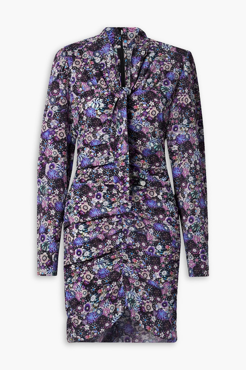 Isabel Marant - Sandrine tie-neck printed silk-blend crepe mini dress - Purple - FR 34