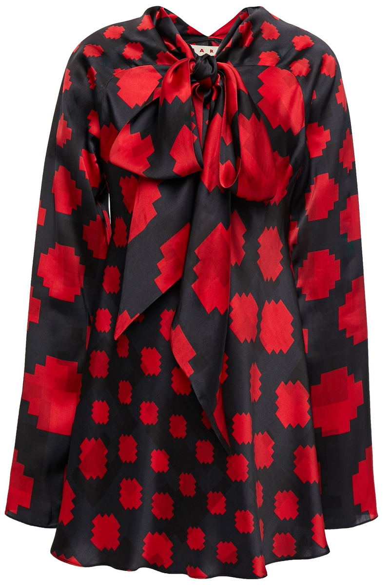 Marni - Pussy-bow printed satin-crepe top - Black - IT 38