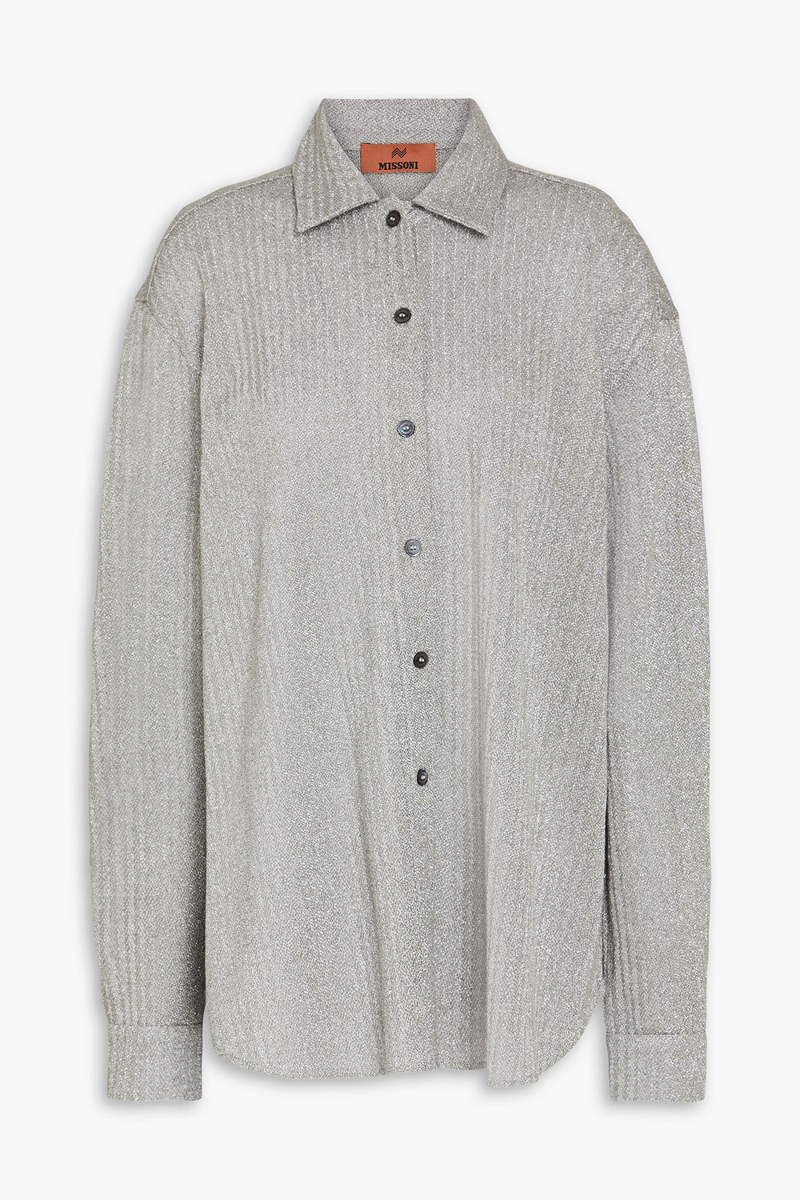 missoni - metallic crochet-knit cotton-blend shirt - gray - it 38