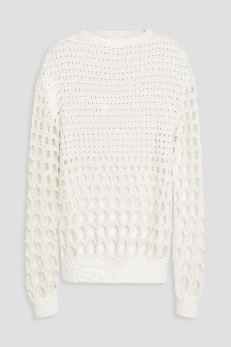 chloé - open-knit silk sweater - white - m