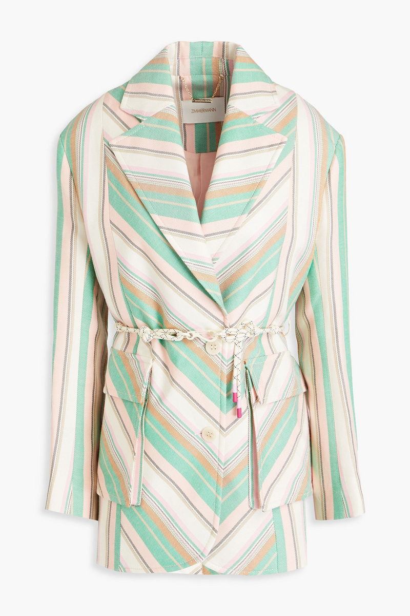 Zimmermann - Belted striped twill blazer - Green - 3