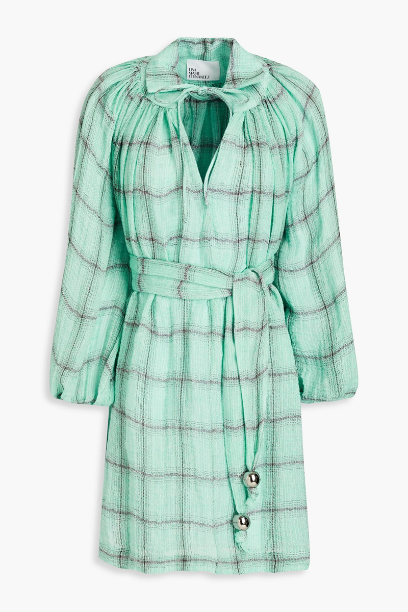 Lisa Marie Fernandez - Checked linen-blend gauze mini dress - Green - 4