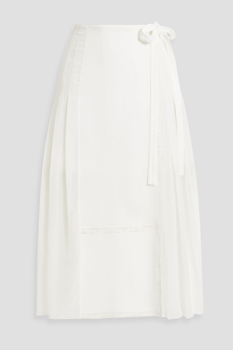 Chloé - Lace-trimmed crepe de chine midi wrap skirt - White - FR 36