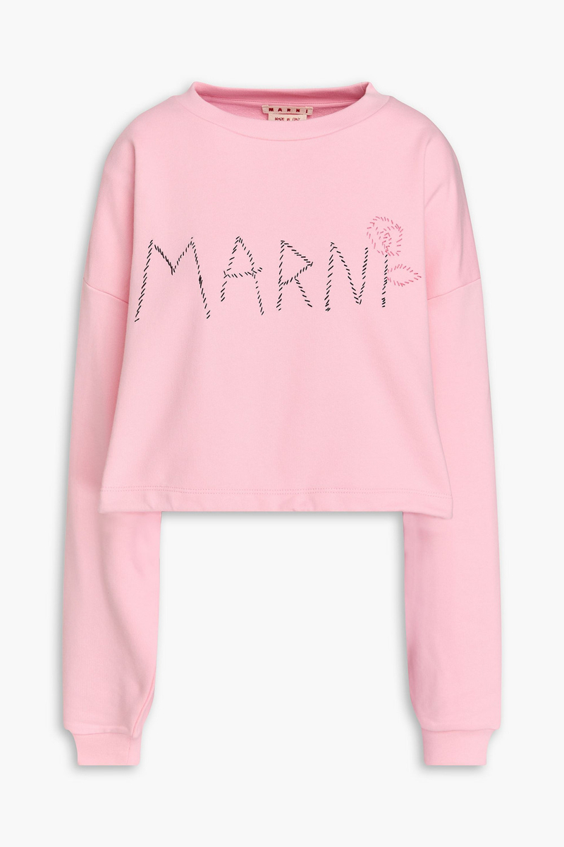 marni - cropped embroidered french cotton-terry sweatshirt - pink - it 44