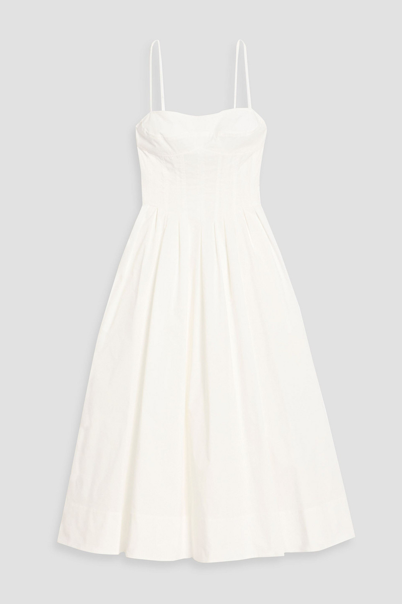 simkhai - kittiya pleated cotton-blend poplin midi dress - white - us 00