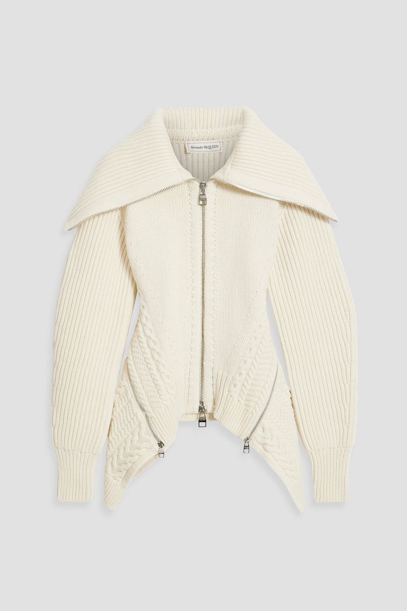 mcqueen - ribbed and cable-knit wool cardigan - white - m