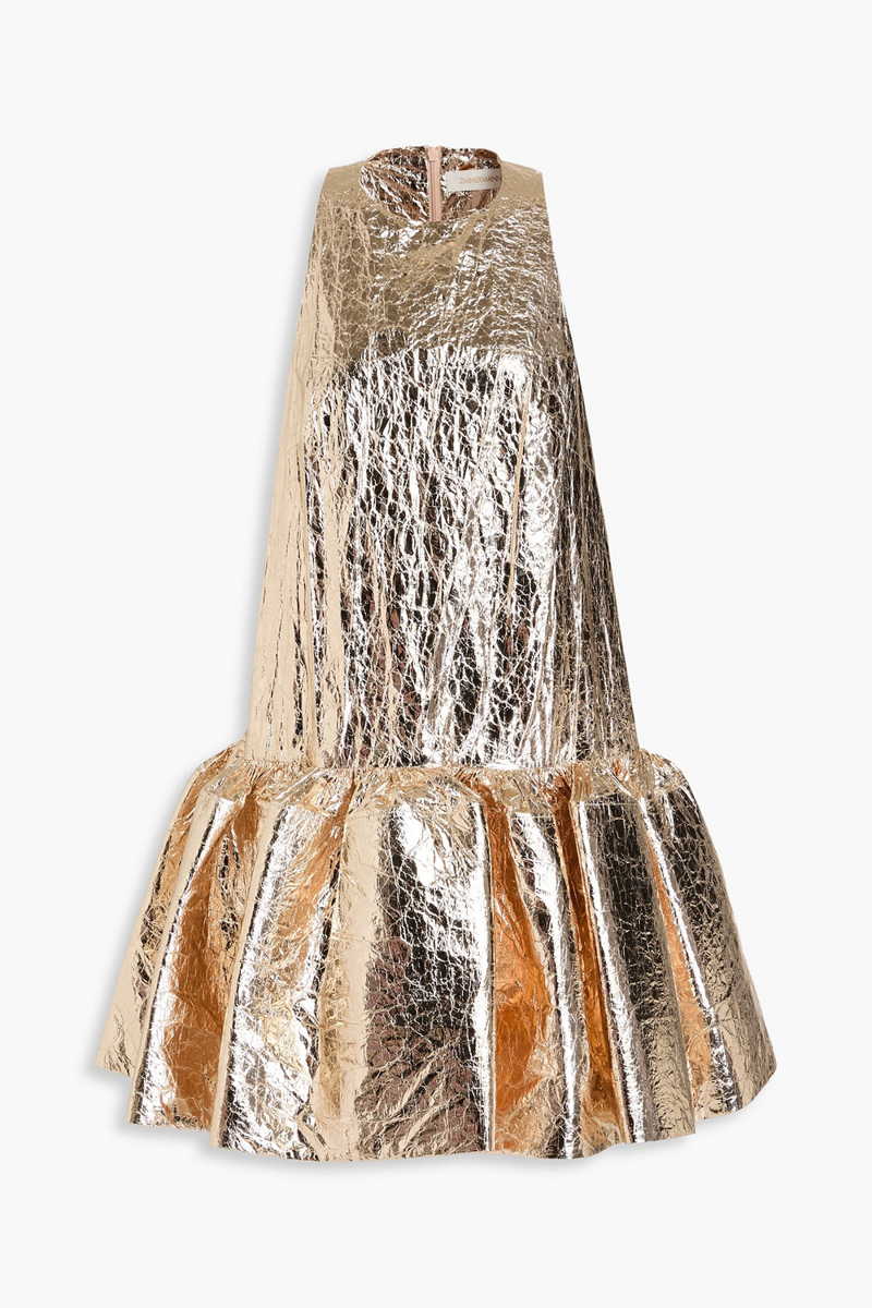 zimmermann - crinkled metallic woven mini dress - metallic - 00