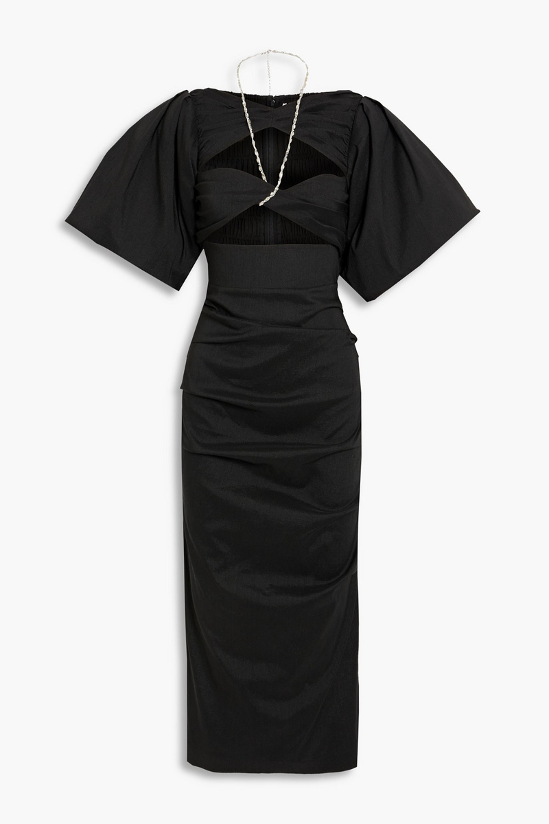 Rachel Gilbert - Dahli embellished cutout shantung midi dress - Black - 0