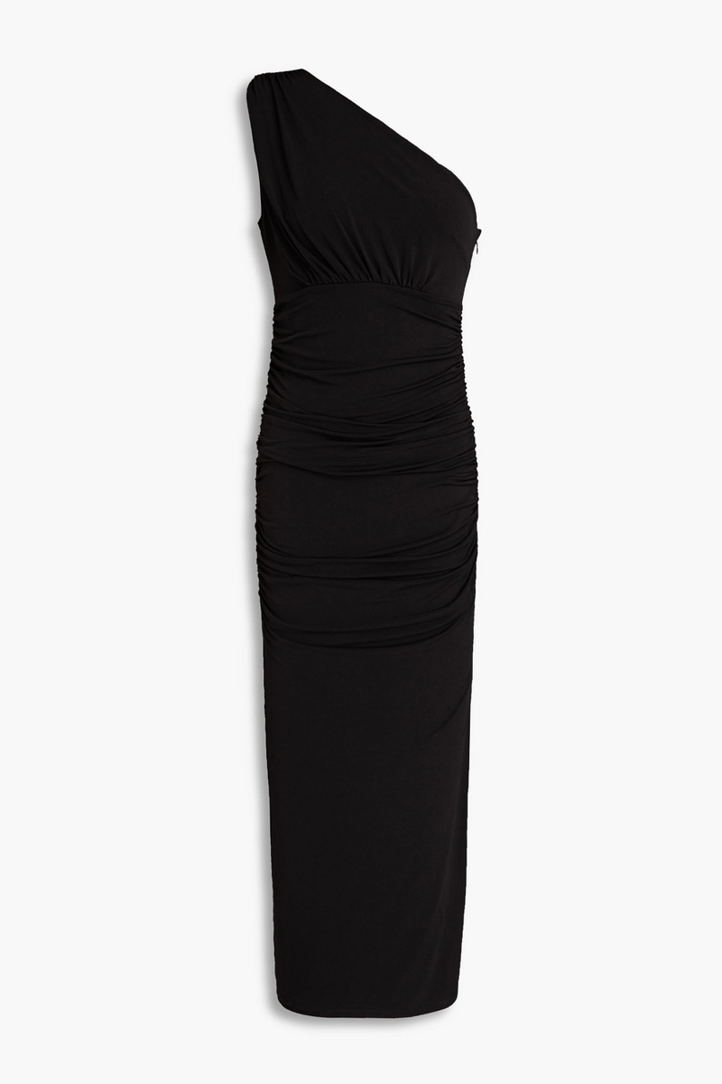 Hervé Léger - One-shoulder ruched stretch-jersey midi dress - Black - XS
