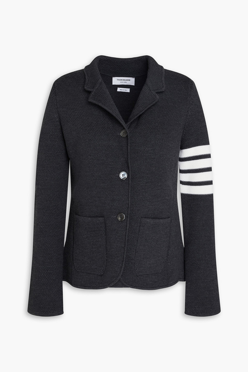 thom browne - striped waffle-knit wool-blend blazer - gray - it 38