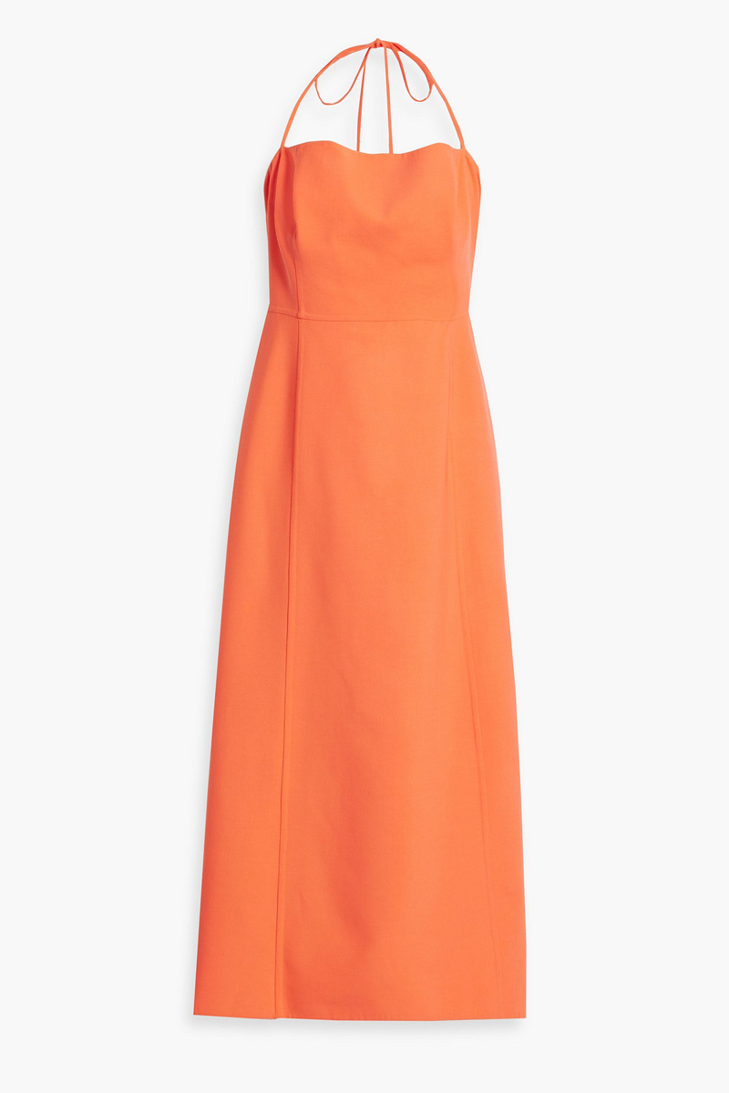 oscar de la renta - wool-blend halterneck midi dress - orange - us 8