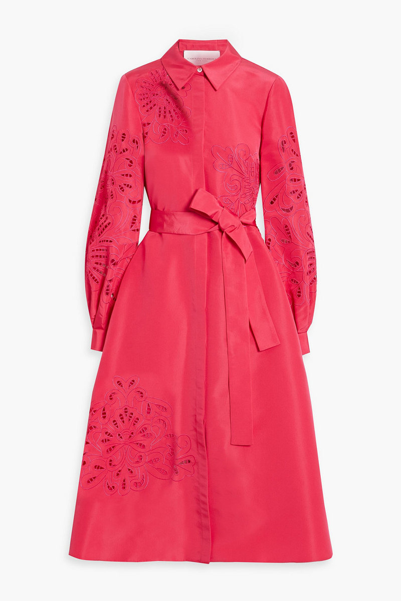 Carolina Herrera - Broderie anglaise silk-faille midi shirt dress - Pink - US 8