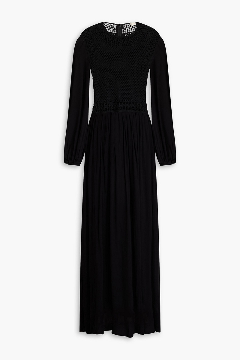 zimmermann - crochet-paneled chiffon maxi dress - black - 0