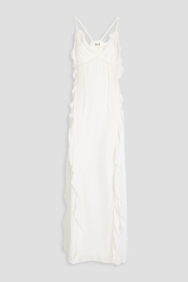 simkhai - emily ruffled cupro-blend crepe maxi dress - white - us 2