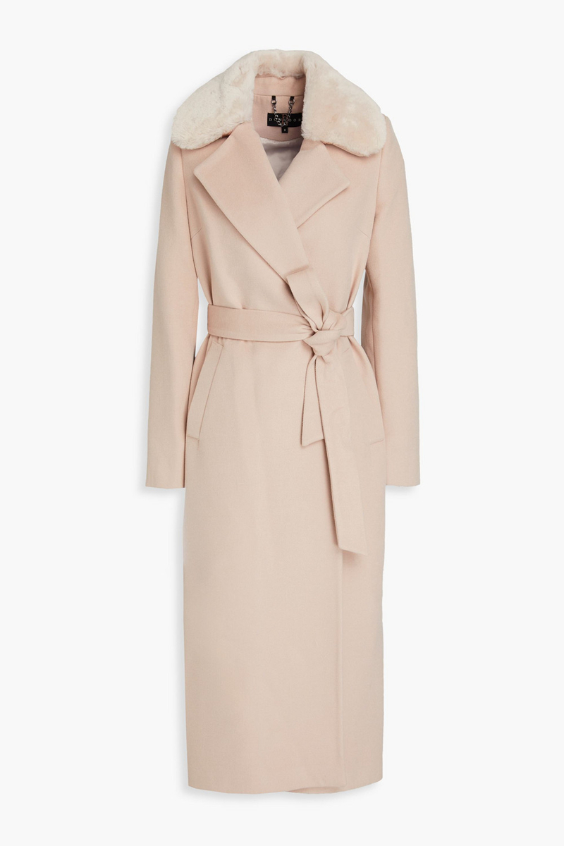 dom goor - shearling-trimmed felt coat - neutral - uk 14