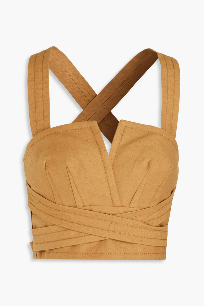Zimmermann - Postcard wrap-effect cotton bustier top - Brown - 00