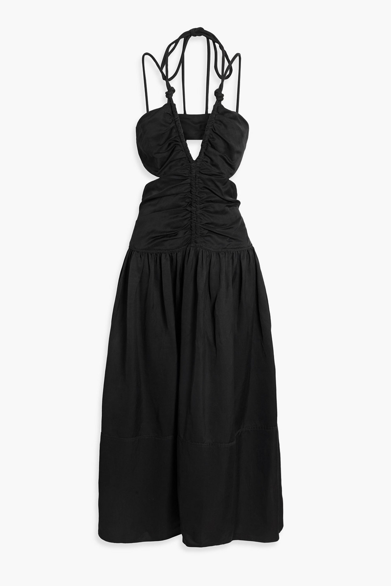 proenza schouler - cutout ruched woven halterneck midi dress - black - us 10
