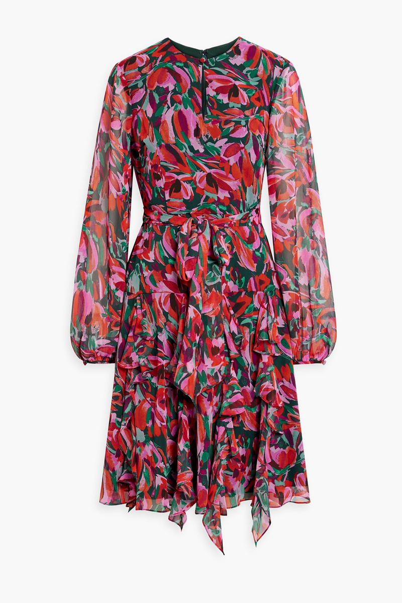 mikael aghal - ruffled floral-print chiffon dress - multicolor - us 2