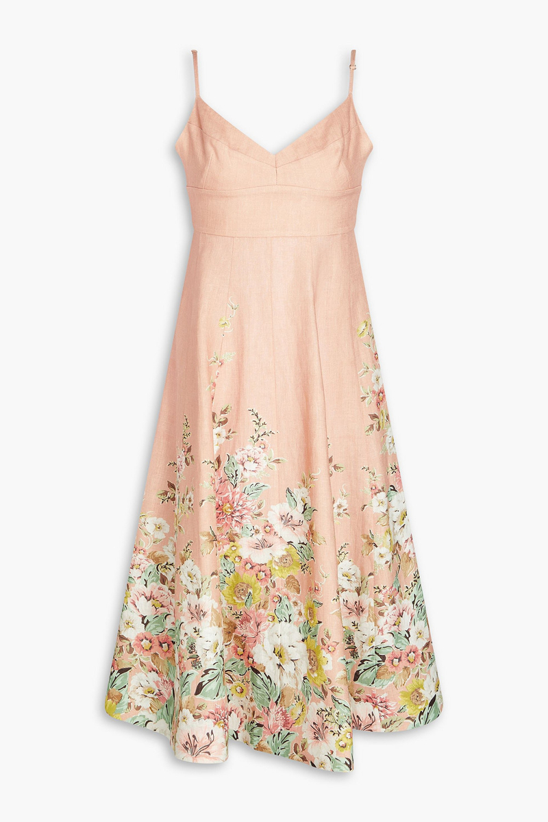 zimmermann - floral-print linen midi dress - orange - 00