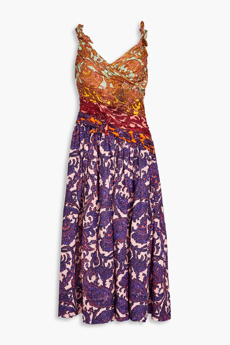 Zimmermann - Cutout knotted printed linen midi dress - Purple - 0
