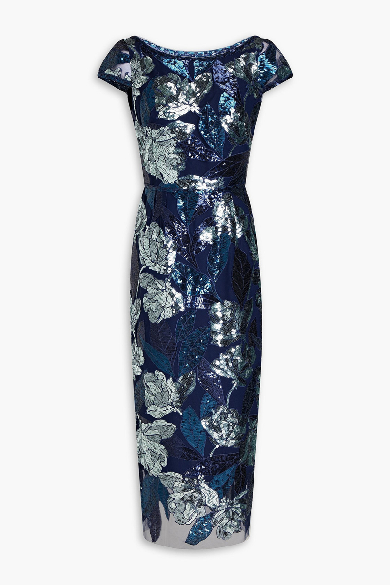 Marchesa Notte - Embellished tulle midi dress - Blue - US 0