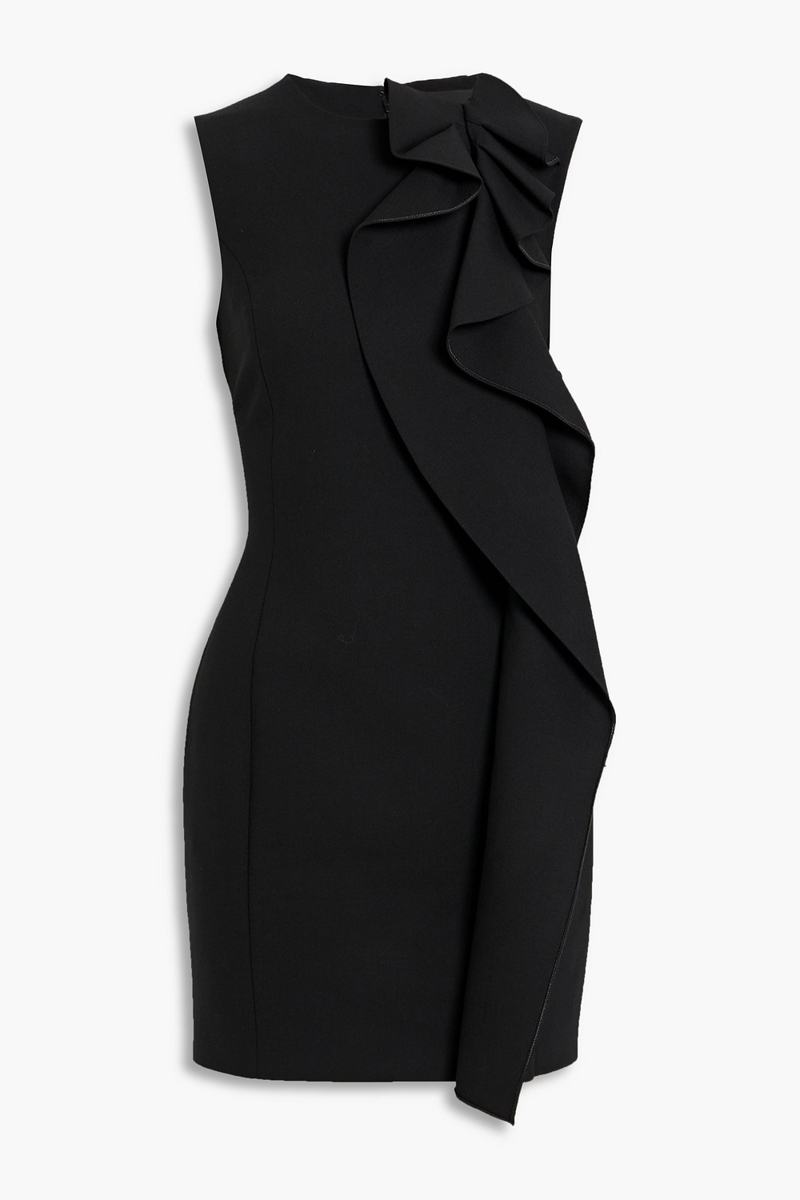 oscar de la renta - ruffled wool-blend crepe mini dress - black - us 4